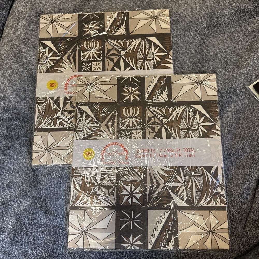2 Vintage Hawaiian Gift Wrap Honolulu. 15.5 sq Ft total.  Coral Cards Polynesian